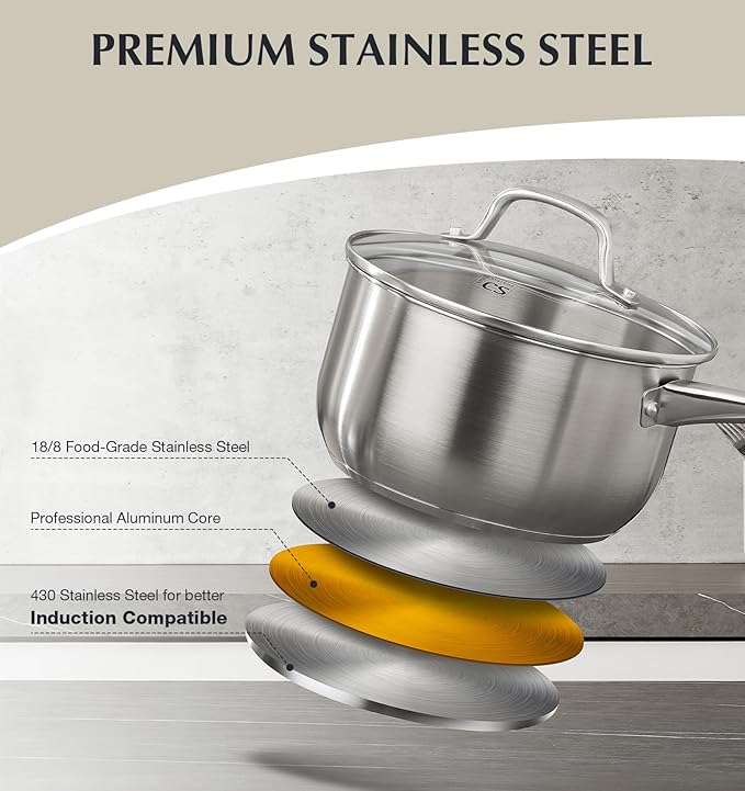 KOCH SYSTEME CS Stainless Steel Pots and Pans Set 10 Piece Stainless Steel Cookware Set for Professional Cooking Kitchen Cookware Sets Induction Compatible Cookware Set 10 Pcs Pots and Pans