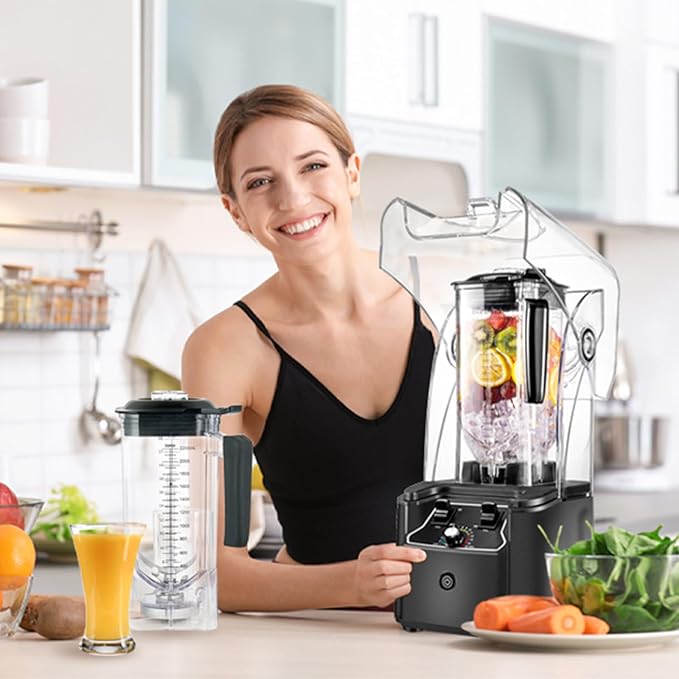Commercial Blender for Smoothies 2.5HP Motor Stainless Steel Blade 80oz Pitcher for Shakes Smoothies Ice Crushing Frozen Drinks 15 Speeds Self-Cleaning Grey