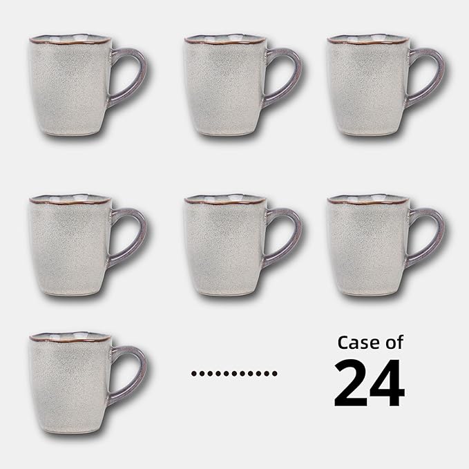 Organic Shape Highland Ceramic Mug 24pcs 12oz Handmade Reactive Glaze Stoneware Coffee Mug with Wavy Edge for Kitchen Microwave &amp Dishwasher Safe Scratch Resistant-grey