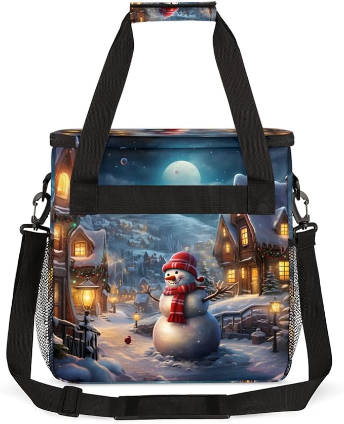 Xmas Snowman Coffee Maker Carrying Bag Dreamy Snowman Travel Storage Bag Compatible with K-Mini or K-Mini Plus Single Serve Coffee Brewer Carrying Case with Multiple Pockets &amp Shoulder Strap