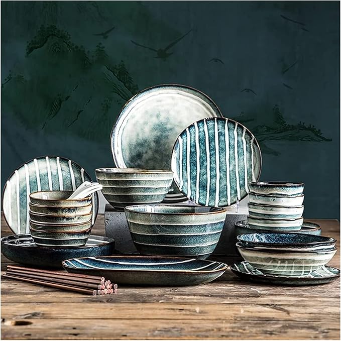 Elegant Dinnerware Set Dinner Plates Bowls Set Retro Style Dinnerware Sets Art Style Plate And Bowl Sets Japanese Ceramic Dishware Sets Kitchen Plate Set For 4 5 6 P17Pcs
