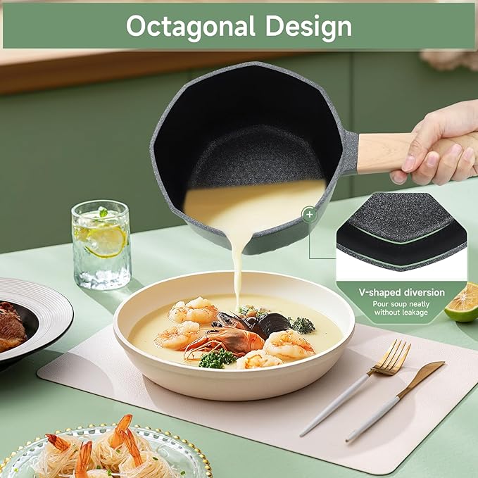 RealCool Pots and Pans Set Non Stick 8 Pieces Induction Cookware Octagon Nonstick Kitchen Cookware Sets with Frying Pans/Casserole/Saucepan(PFOS PFOA Free)