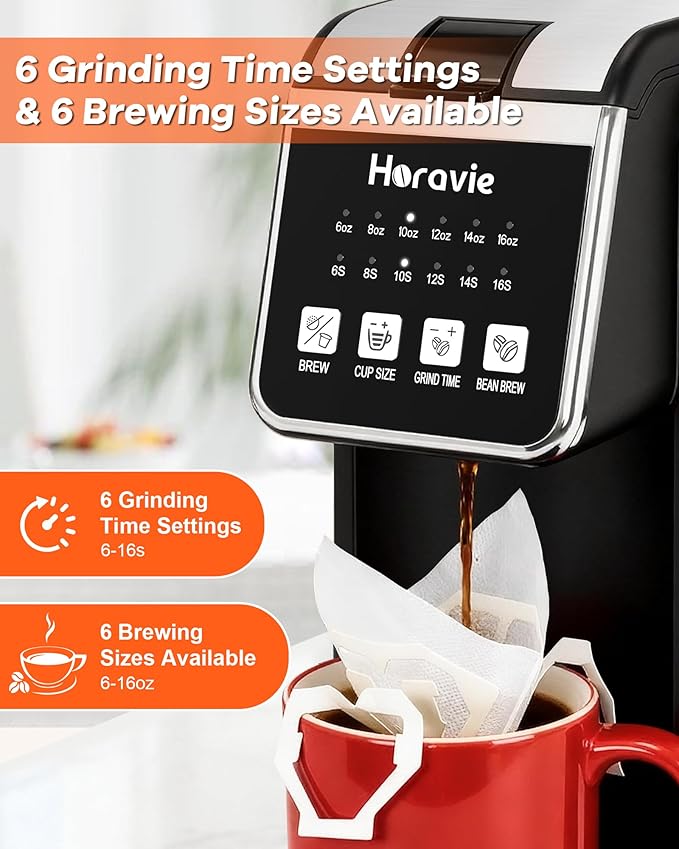 Single Serve Coffee Maker with Built-in Grinder Fast Brew 6-16oz Single Cup for Whole Beans Grounds K-Cup Grind and Brew Coffee Maker with 47oz Water Tank Descaling Alert Black