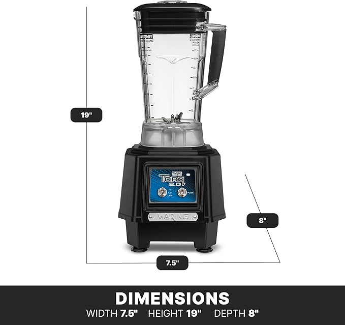 Waring Commercial TBB145P6 TORQ 2 Horsepower Blender 2 speed Toggle Switch Controls with 64 oz. BPA Free Container 120V 5-15 Phase Plug Black
