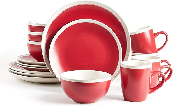 Rock Ridge Speckled Stoneware Dinnerware Set (16pc Set Ruby and Ivory)