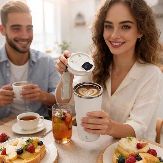 Automatic Stirring Coffee Mug – 400ml Rechargeable With Temperature Display Magnetic Mixer | Portable Self Mixing Cup For Milk Shakes Tea Lattes Oatmeal Drinks Home Office Travel Camping