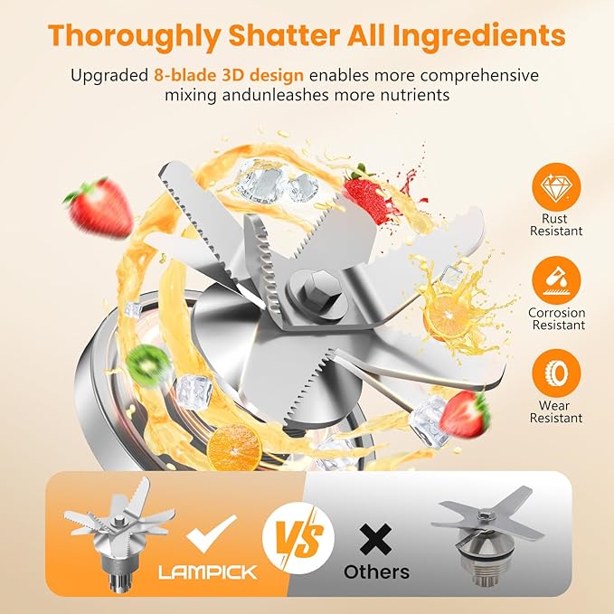 Blenders for Kitchen 2000W Blender for Smoothies 35000 RPM Professional Grade High-Speed Smoothie Blender with 68 oz Pitcher &amp 27 oz To-Go Cup for Shakes Ice Crushing and Frozen Fruit