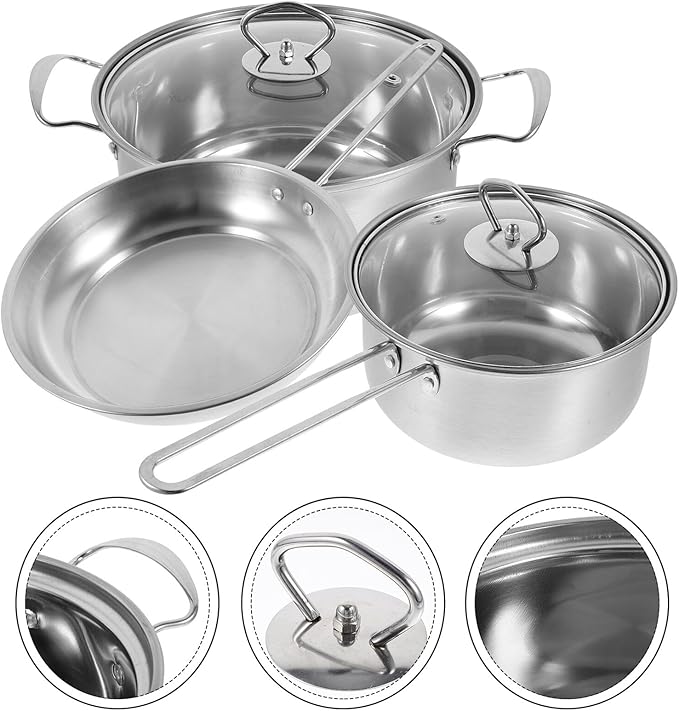 Stainless Steel Cookware Set with Saucepan Frying Pan and Stock Pot Seamless Interior for Easy Cleaning Heat-absorbing Pots with Comfortable Steel Handles for Everyday Cooking