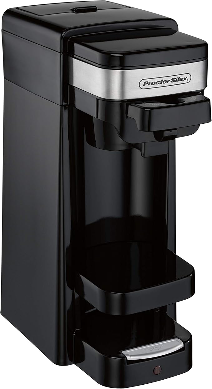 Proctor Silex Single Serve Coffee Maker Compatible with K-Cup Pods or Grounds Fits a Travel Mug (49969) 14 ounces