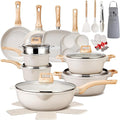AOSION 27PCS Pots and Pans Set Nonstick Ceramic Cookware Set Healthy Kitchen Cooking Set with Gloves Apron Silicone Tools &amp Pot Protectors Oven &amp Dishwasher Safe PFOA/PFOS FreeIvory