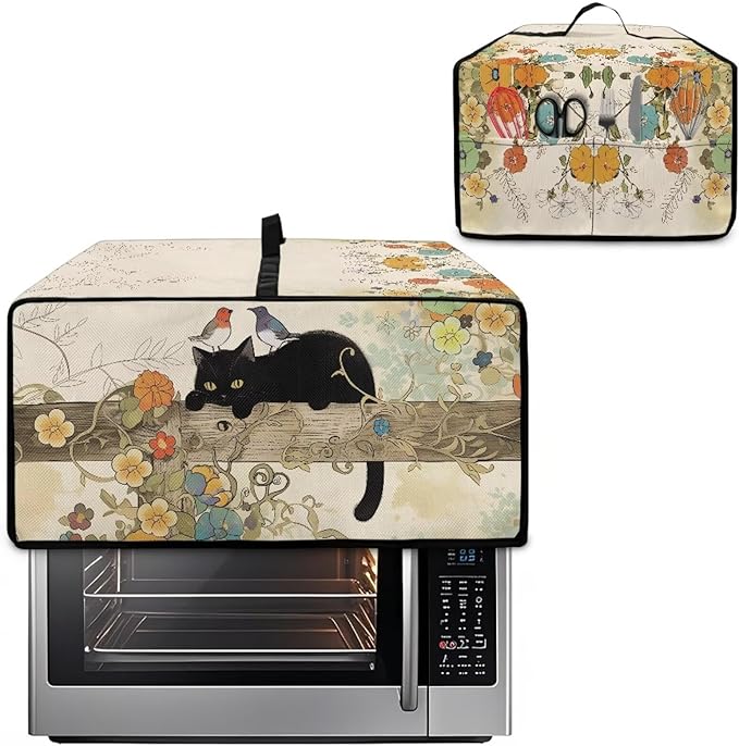 Doojoayie Black Cat Coffee Appliance Dust Cover 6 Slice Toaster Cover Small Appliance Dust Protector for Toaster Oven/Bread Making Machine/Air Fryer