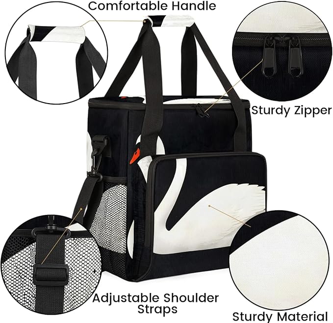 Swan Coffee Maker Travel Bag Cute Insulated Grocery Bag Travel Picnic Leakproof Cooler Bags With Shoulder Strap