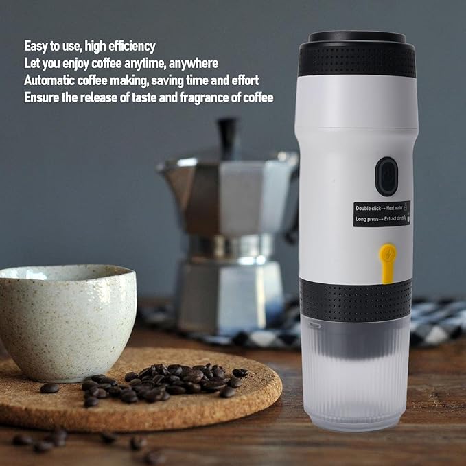 Portable Coffee Maker 304 Stainless Steel USB Travel Coffee Machine with Built in 7500mAh Battery for Camping Hiking Office Home (White)