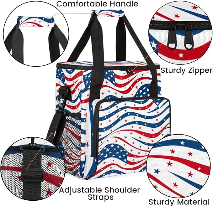 4th of JulyFlag Coffee Maker Carrying Bag Portable Travel Storage Tote Bag Compatible with K-Mini or K-Mini Plus Single Serve Coffee Brewer Carrying Case with Multiple Pockets &amp Shoulder Strap