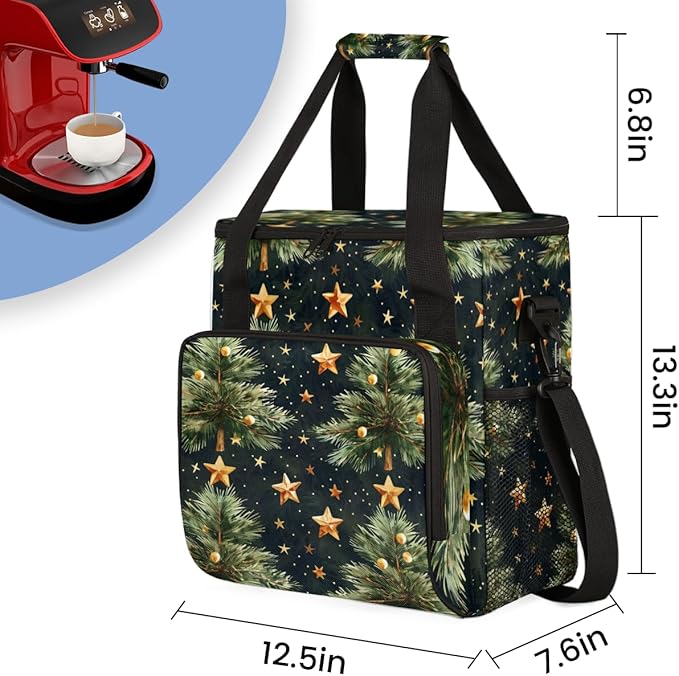 Magical Tree Xmas Coffee Maker Carrying Bag Portable Travel Storage Tote Bag Compatible with K-Mini or K-Mini Plus Single Serve Coffee Brewer Carrying Case with Multiple Pockets &amp Shoulder Strap