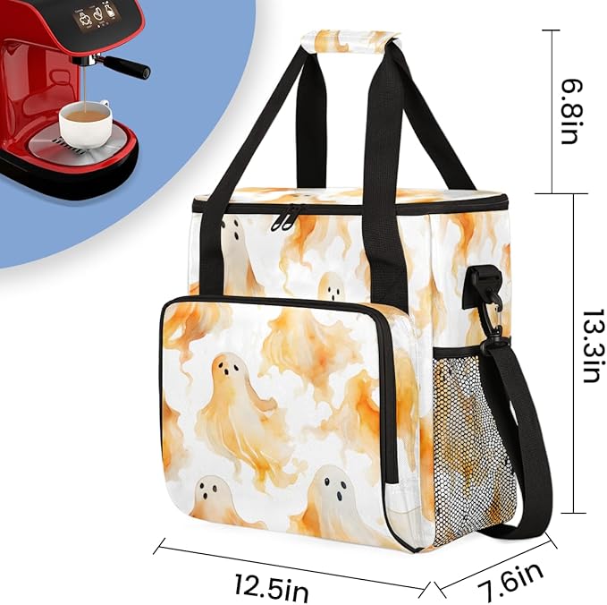 Graffiti Halloween Ghosts Coffee Maker Carrying Bag Travel Storage Bag Compatible with K-Mini or K-Mini Plus Single Serve Coffee Brewer Carrying Case with Multiple Pockets &amp Shoulder Strap