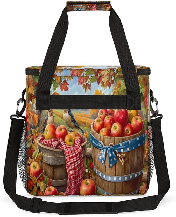 Autumn Apple Maple Leaves Bird Coffee Maker Carring Bag Travel Carrying Storage Tote Bag Compatible with Keurig K-Mini or K-Mini Plus Portable Single Serve Coffee Brewer Case with Pockets