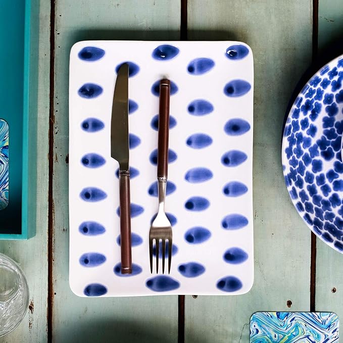 VIETRI Viva Santorini Collection Italian Dinnerware Sets (Dot Rectangular Platter)