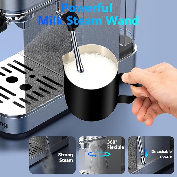 Espresso Machine 20 BarTouch Screen Espresso Maker with Steam Milk FrotherStainless Steel Coffee Machine for Cappuccino Latte Americano Cold Brew1350W Fast Heat Up SystemSilver