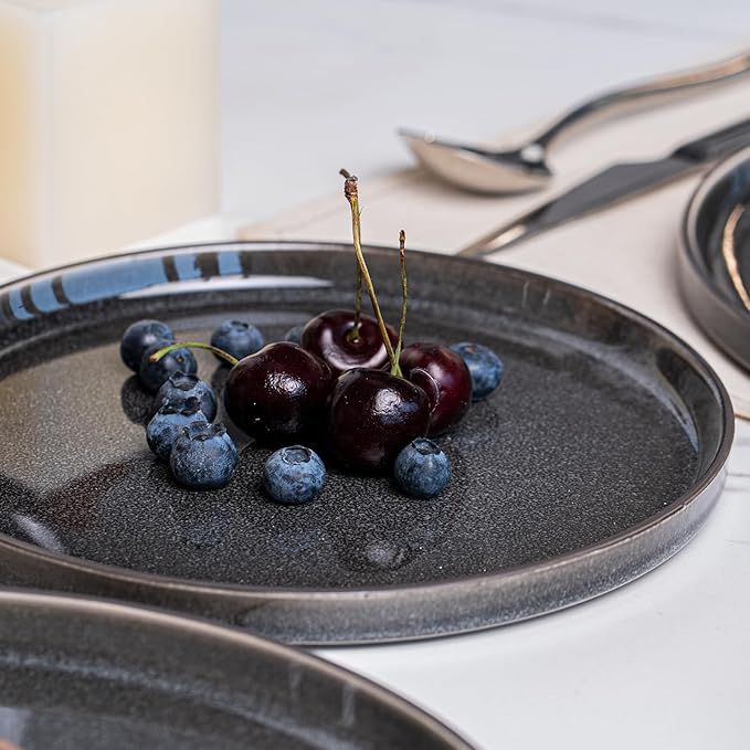 Stoneware Dinnerware Sets Plates and Bowls Set for 4 12-Piece Modern Stoneware Dinnerware – Chip Resistant Non-Toxic Dishwasher and Microwave Safe TablewareGlossy Black