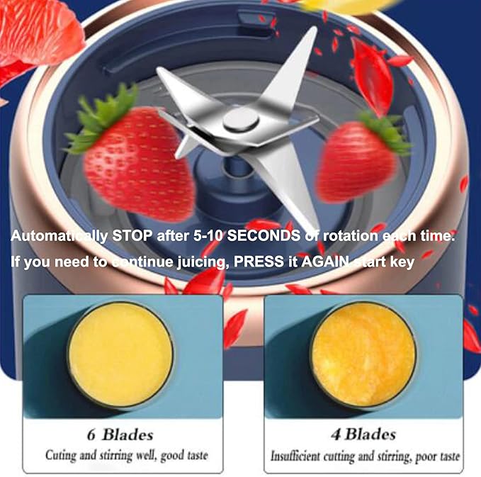 Portable Blender 14 Oz Usb Personal Size Mini Fruit Juice Mixer Strong Cutting Power with Six Blades for Smoothie Fresh JuiceShakes and Smoothies