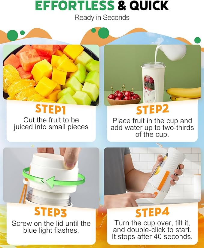 Tolaist Portable Blender for Smoothies BPA Free Small Blender for Shakes and Fresh Juices 15 Oz Dishwasher Safe Portable Bottle with 12-Blade Rechargable Sport Bottle Compact and Easy to Clean