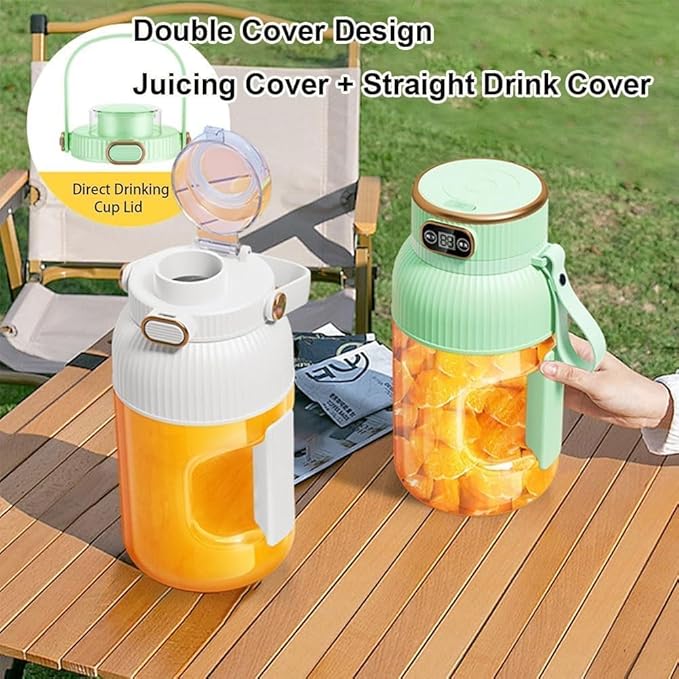 Multifunctional Portable Juicer Cup with Digital Display Large-capacity personal size blenders for Smoothies Shakes Juicer USB Rechargeable (3Single cup double lid)