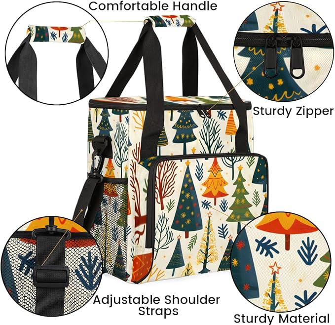 Retro Tree Xmas Coffee Maker Carrying Bag Portable Travel Storage Tote Bag Compatible with K-Mini or K-Mini Plus Single Serve Coffee Brewer Carrying Case with Multiple Pockets &amp Shoulder Strap