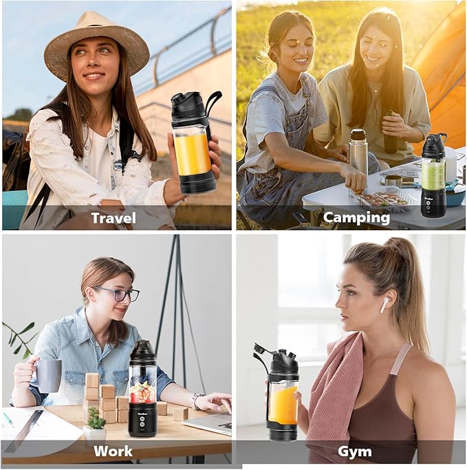 Portable Personal Blender for Smoothies Protein Shakes Frozen Drinks - 24Oz Blender Cup Bottle with Sip Spout Travel Lid USB-C Rechargeable Cordless - Mini Small Blenders for Kitchen Gym Office