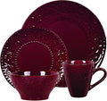 Lorren Home Trends 16 Piece Stoneware Scroll Dinnerware Set-Red