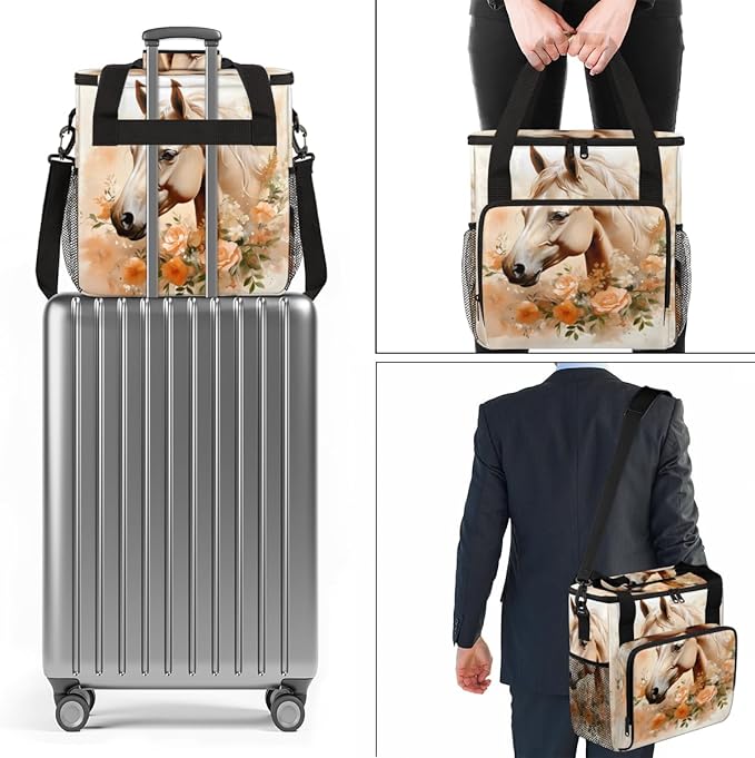 Horse Coffee Maker Carrying Bag Flowers Horse Portable Travel Storage Tote Bag Compatible with K-Mini or K-Mini Plus Single Serve Coffee Brewer Carrying Case with Multiple Pockets &amp Shoulder Str