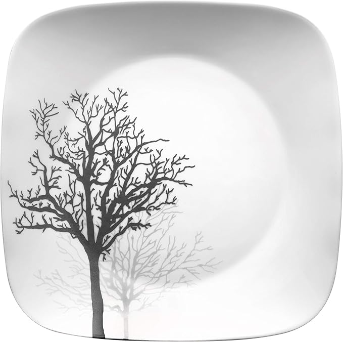 Corelle Vitrelle 18-Piece Service for 6 Dinnerware Set Triple Layer Glass and Chip Resistant Lightweight Square Plates and Bowls Set Timber Shadows