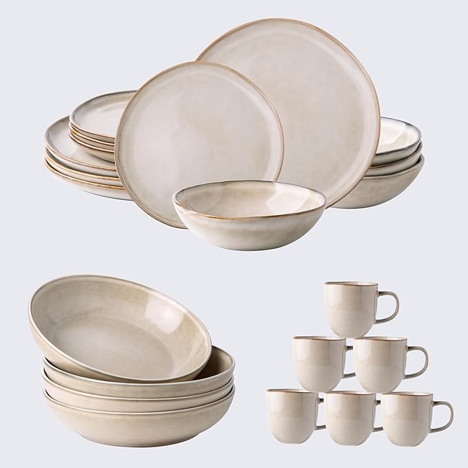 AmorArc Stoneware Dinnerware Sets &amp Pasta Bowls &amp Coffe MugsService for 4 (22pc)