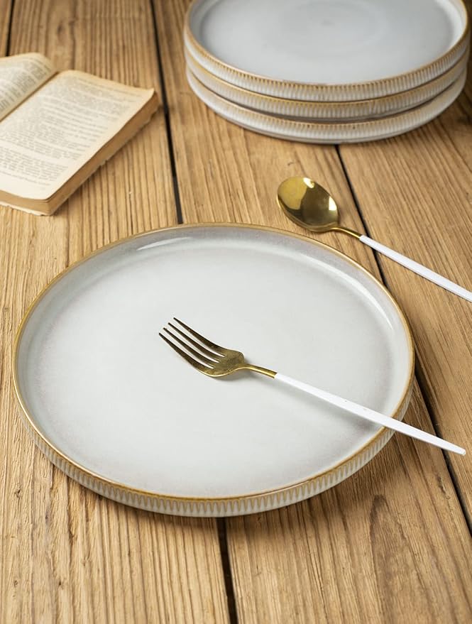 famiware 8.25 Paste Bowl Set (4 Piece) and 10 Dinner Plates for 6 - Cappuccino White