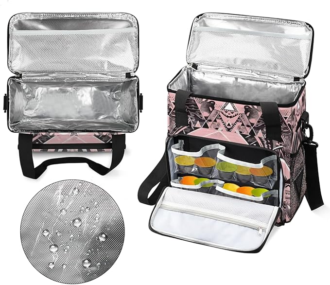 Pink Ethnic Aztec Coffee Maker Carrying Bag Black Geometry Travel Storage Bag Compatible with K-Mini or K-Mini Plus Single Serve Coffee Brewer Carrying Case with Multiple Pockets &amp Shoulder Stra