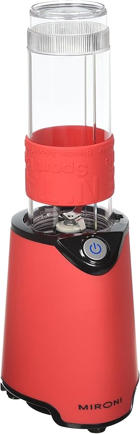 Mironi Personal 500-Watt Mini Blender and Smoothie Maker with Grinder Cup 2 Blender Bottles and Recipe Booklet Red
