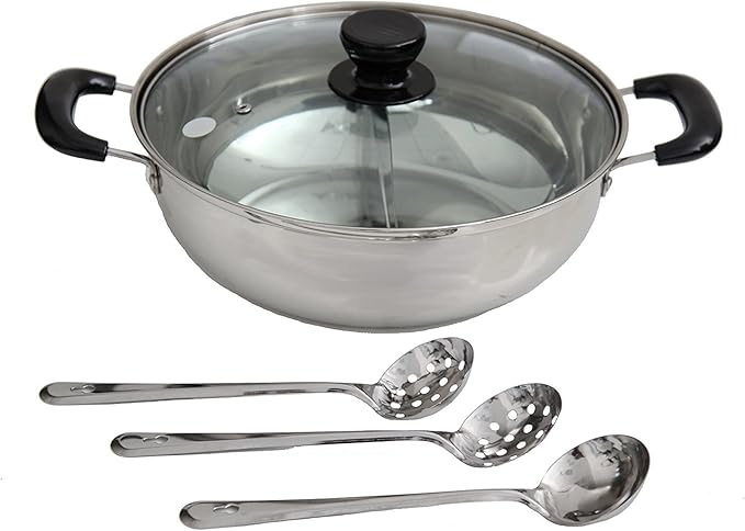 M.V. Trading S167A28 Stainless Steel Shabu Shabu Cookware Set Hot Pot with Divider (Induction Compatible) 28cm (11 Inches)