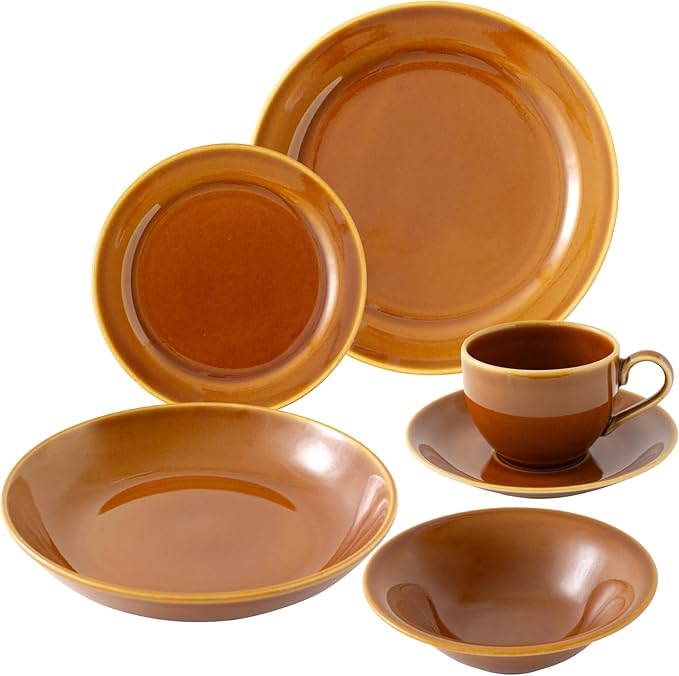 Yamaka Shoten Mino Ware NB703-106 Tone Dining Dining Cafe Style Western Dinnerware Set Living Alone 6-piece Set Dishwasher Safe Microwave Safe Wrap Compatible Made in Japan Candy Glaze Brown