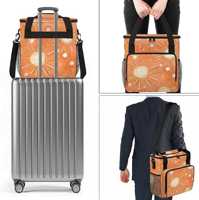 Ethnic Orange Pattern Coffee Maker Carrying Bag Portable Travel Storage Tote Bag Compatible with K-Mini or K-Mini Plus Single Serve Coffee Brewer Carrying Case with Multiple Pockets &amp Shoulder S