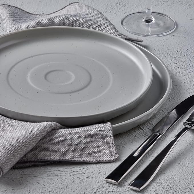 Stone by Mercer Project SHOSAI 32-Piece Stoneware Dinnerware Set Plates and Bowls Set Modern Dishware set fo 8 Grey Speckled