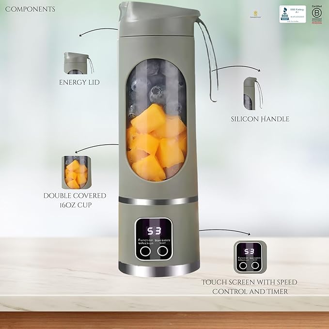 Paramexview® Portable Blender 16oz/500ml for Juices &amp Smoothies with 12 Stainless Steel Blades | USB Rechargable &amp 3 Levels Multi-Speed Control | 50W Powered fusion Portable Blender