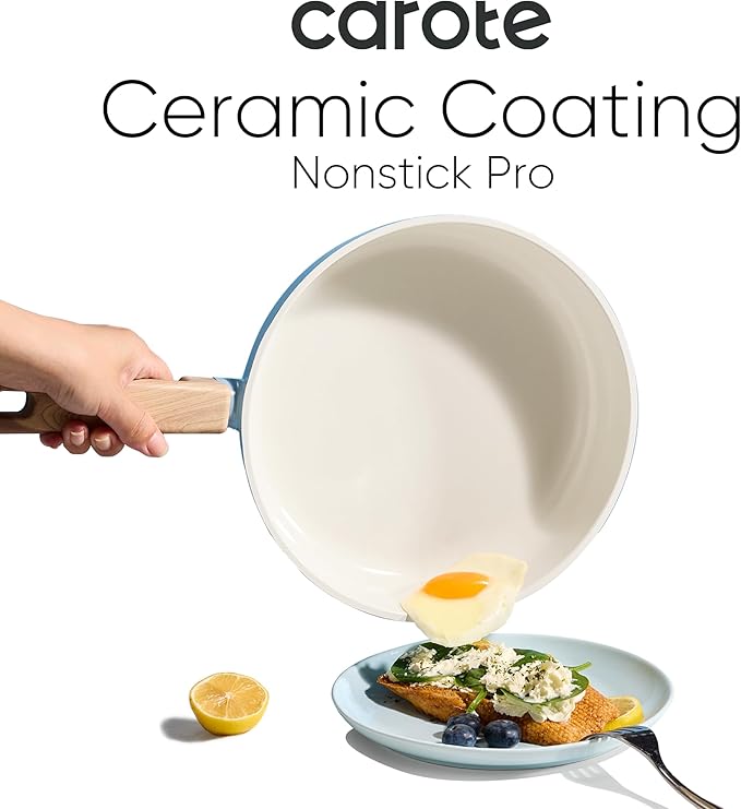 CAROTE 24pcs Ceramic Cookware Set Pots and Pans Non Stick Kitchen Cookware Sets Pots and Pans Set Cooking Set with Knife Set