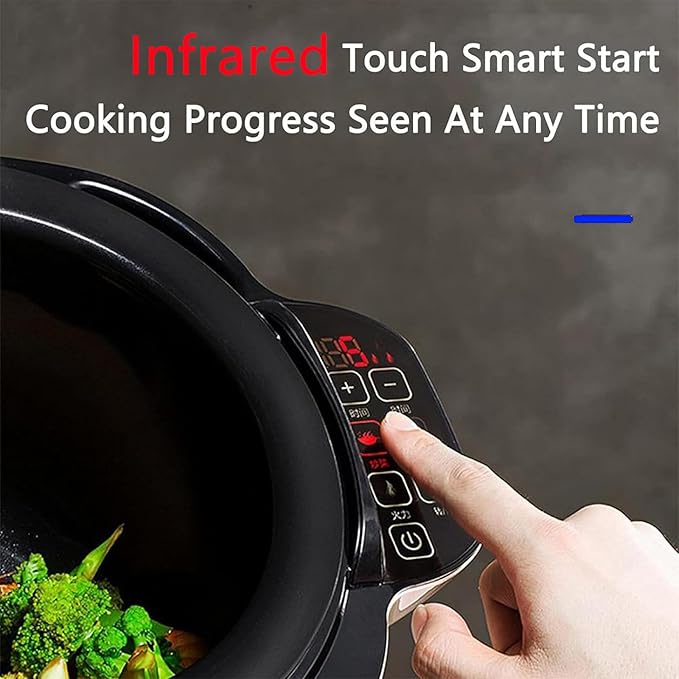 Portable Automatic Stir Fry Cooker Auto Cooking Wok Fried Rice Machine with Visual Pot Lid 360° Automatic Rotation Touch Panel Cooker Robot for Home Restaurant