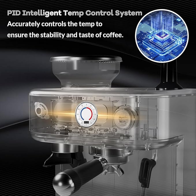 Espresso Machine 20 Bar Machine with Grinder - Professional Cappuccino and Latte Maker with Powerful Milk Frother for Home Barista LCD Display Single &amp Double Cup Stainless Steel Coffee Maker