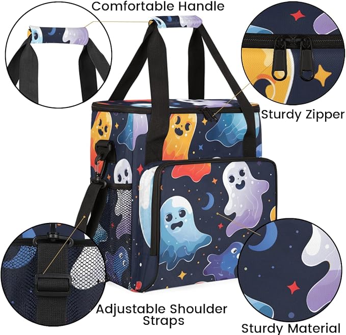 Bright Spooky Ghosts Coffee Maker Carrying Bag Portable Travel Storage Tote Bag Compatible with K-Mini or K-Mini Plus Single Serve Coffee Brewer Carrying Case with Multiple Pockets &amp Shoulder St