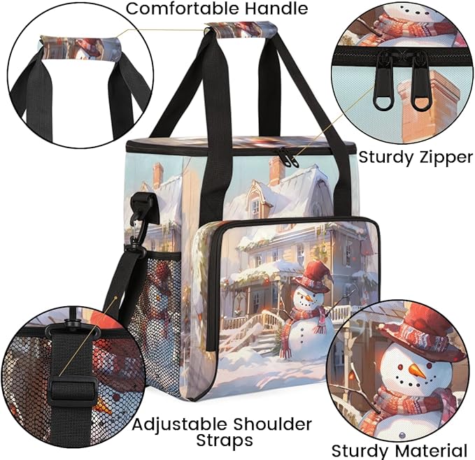 Xmas Snowman Coffee Maker Carrying Bag Retro Snowman Travel Storage Bag Compatible with K-Mini or K-Mini Plus Single Serve Coffee Brewer Carrying Case with Multiple Pockets &amp Shoulder Strap