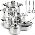 Stainless Steel Cookware Set - 15 Pieces Pots and Pans Nonstick Pot and Pan Set Includes 1 Frying Pans 5 Pots 6 Lids and 3 Utensils with Stay Cooling Handle Induction &amp Oven Safe