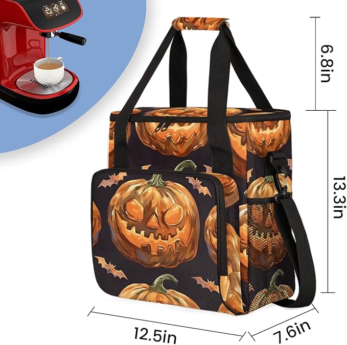 Abstract Pumpkin Coffee Maker Carrying Bag Glitter Pumpkin Travel Storage Bag Compatible with K-Mini or K-Mini Plus Single Serve Coffee Brewer Carrying Case with Multiple Pockets &amp Shoulder Stra