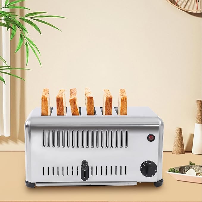 6 SliceToaster Machine 201 Stainless Steel Electric Toaster Countertop ToasterBread Baking Machine for Home Restaurant Bakery 1680W 110V