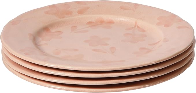 Bloomhouse - 2 Time Oprah's Favorite Things - Made in Portugal Hand Painted 10.8 Inch Dinner Plates Set of 4 - Porto Petals Floral Dish Set - Blush Pink